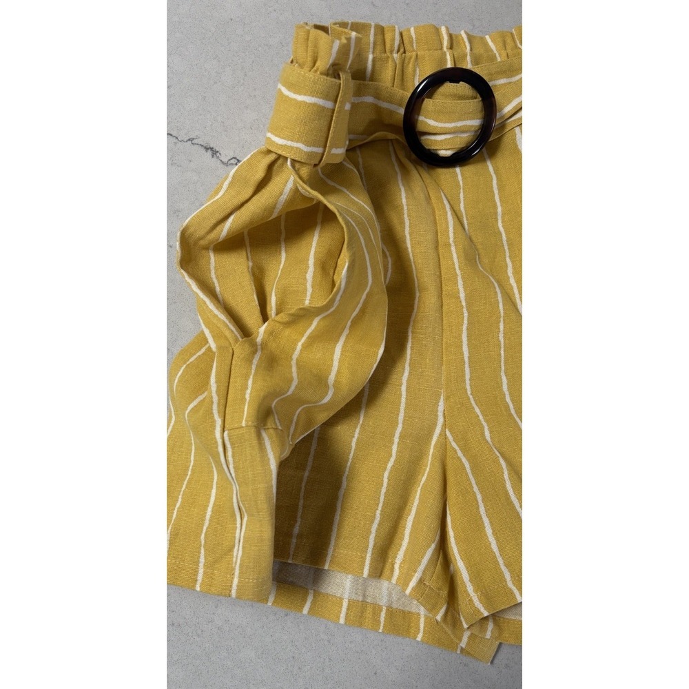NWT Sans Souci Yellow White Striped Linen Blend Paperbag Shorts Size Large LG - Picture 4 of 13